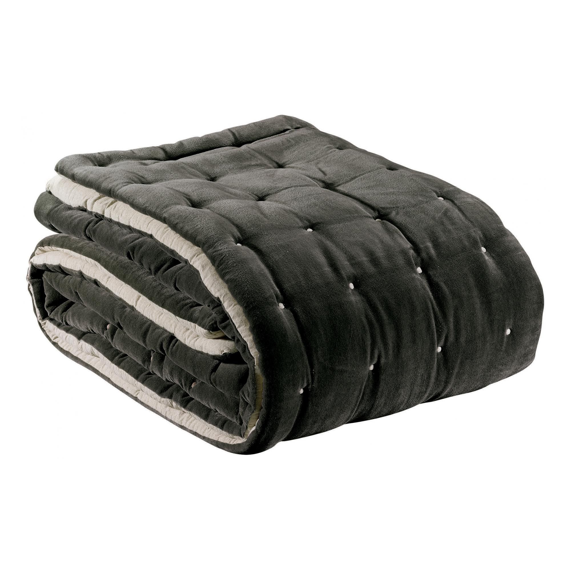 Jeté uni Elise finition capiton Tonnerre 240 x 260