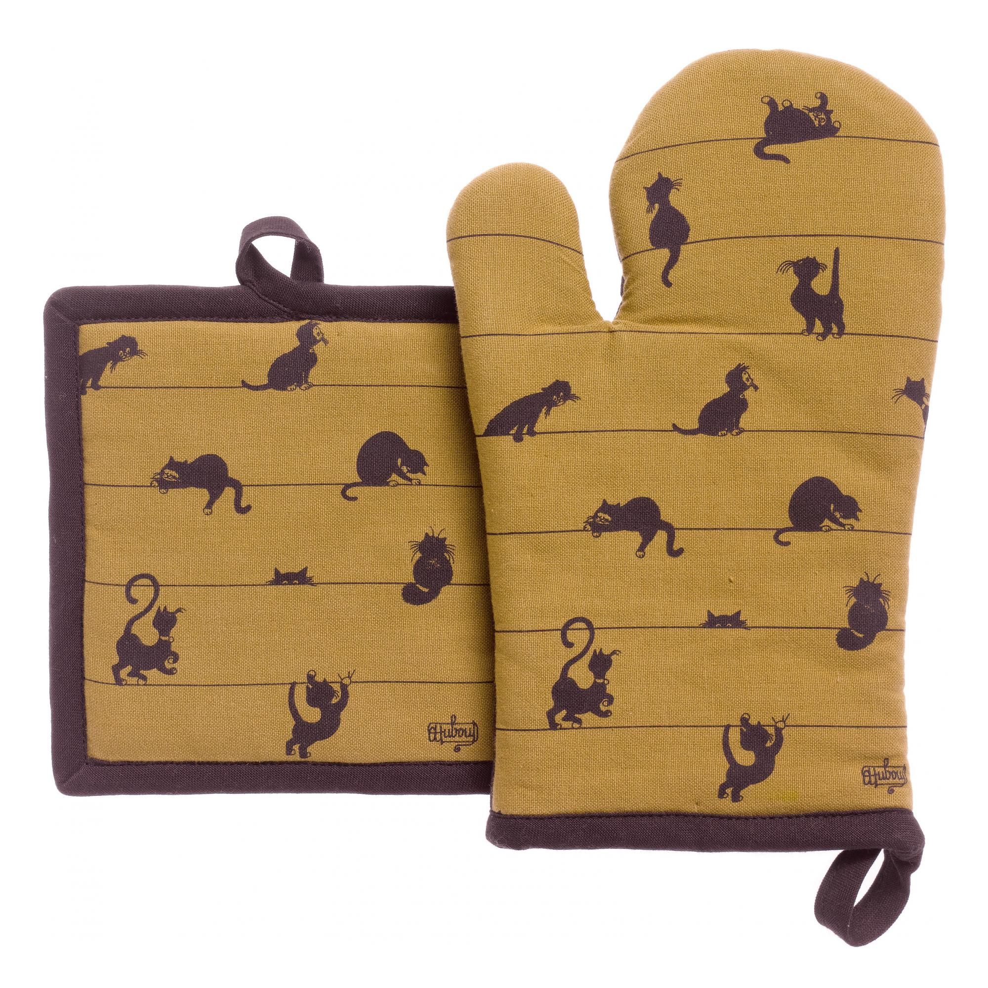 Lot gant de cuisine/manique Dubout Partition de chats Cannelle 18 x 28