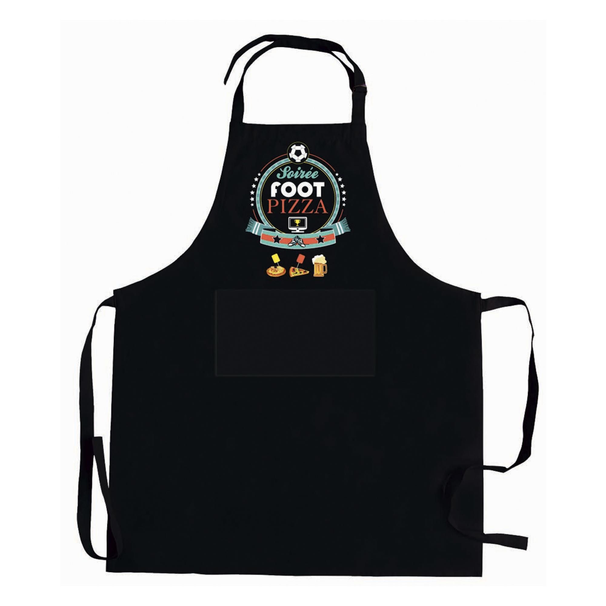Tablier de cuisne Soirée Foot Pizza recyclé Noir 72 x 90