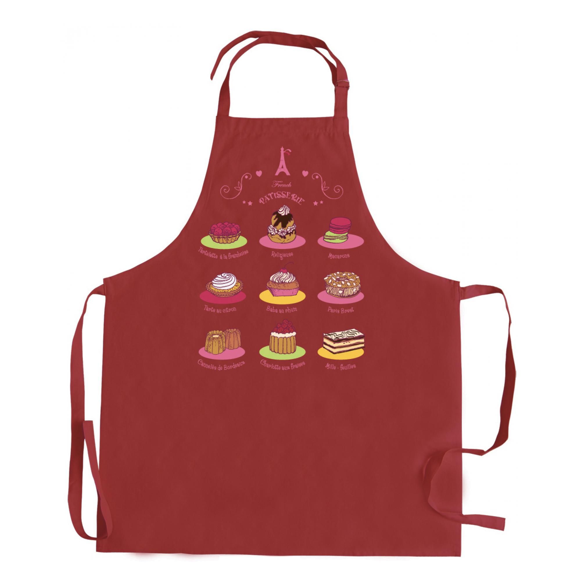 Tablier de cuisine sans poche French Pâtisserie recyclé Rouge 72 x 90