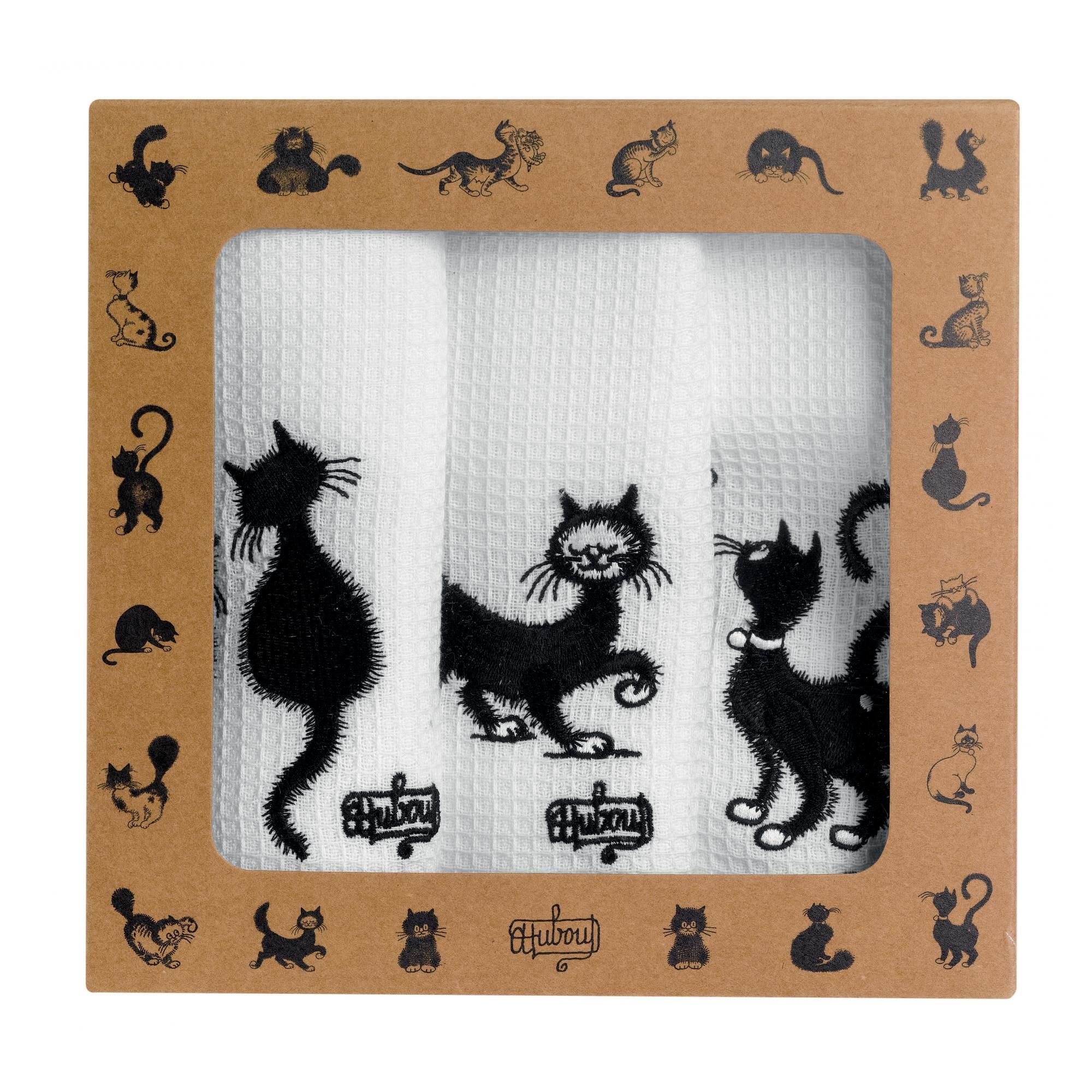 Lot de 3 torchons Dubout Les chats brodé Blanc 40 x 60
