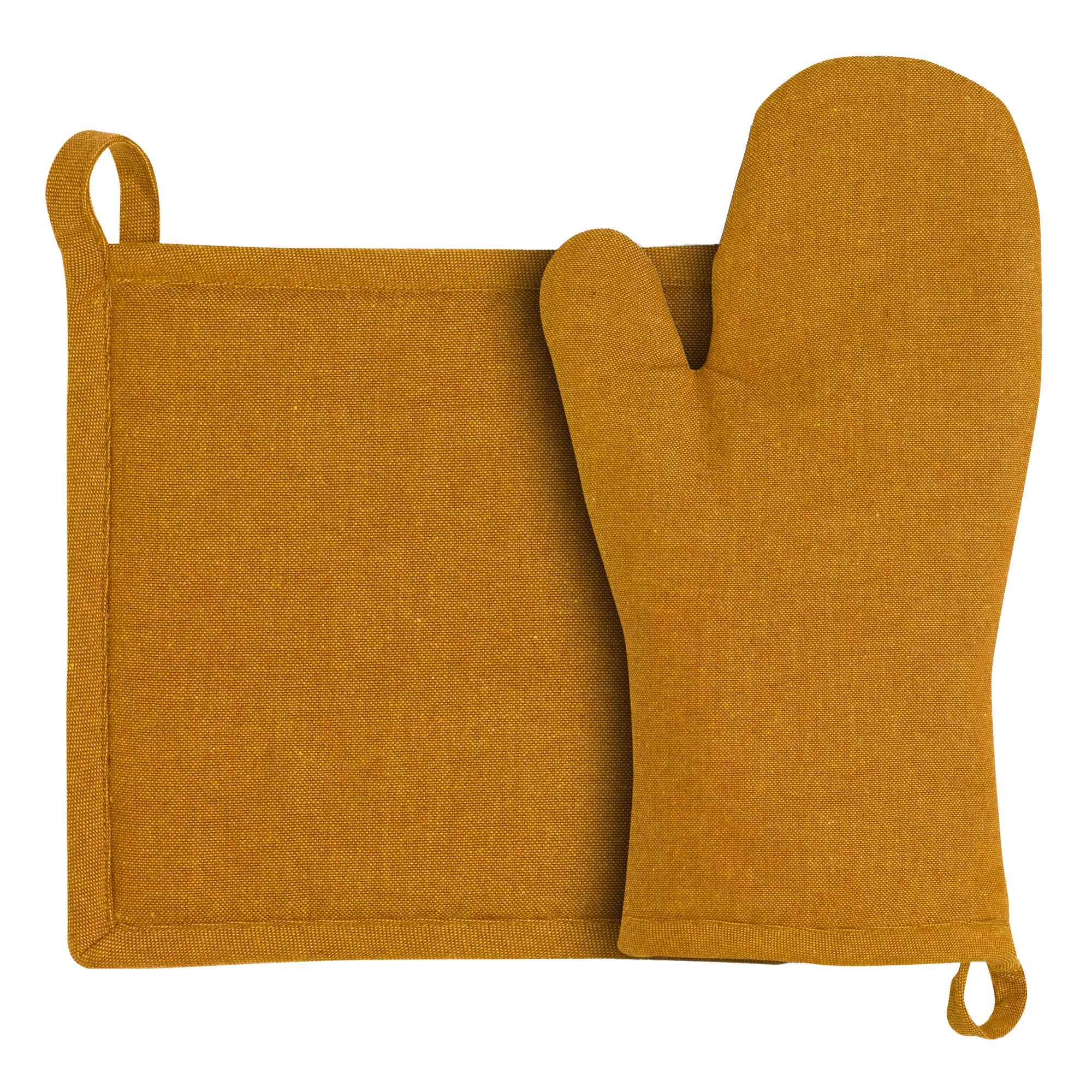 Lot gant de cuisine et manique recyclé Jona Ambre 15 x 30