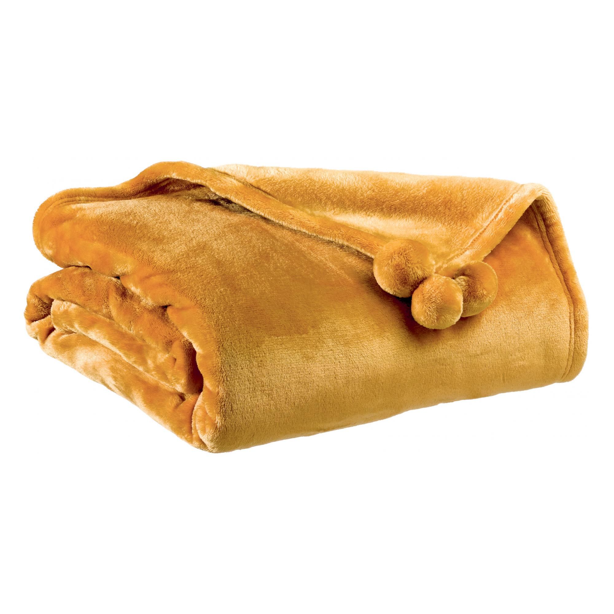 Plaid Tender pompons Ocre 130 x 170