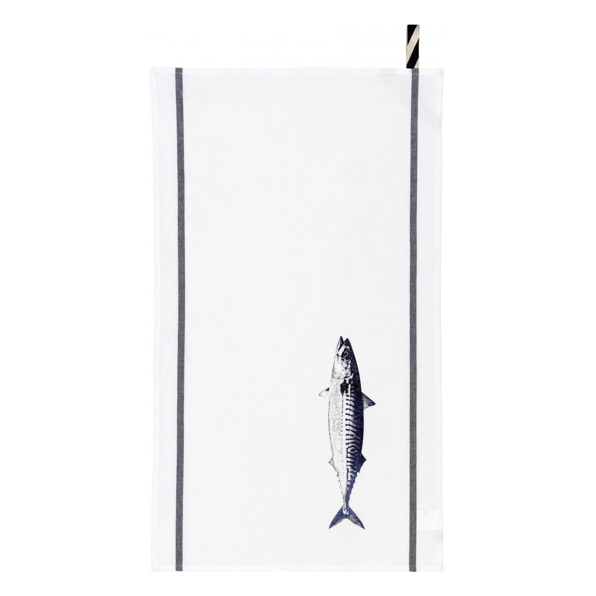 Torchon Maquereau Bright Blue Blanc 50 x 70