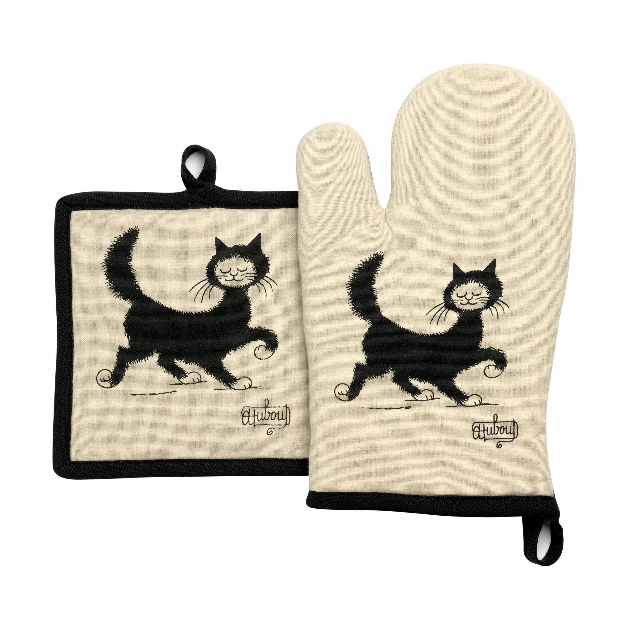 Gant de cuisine + Manique Dubout Chat Balade Beige 18 x 28