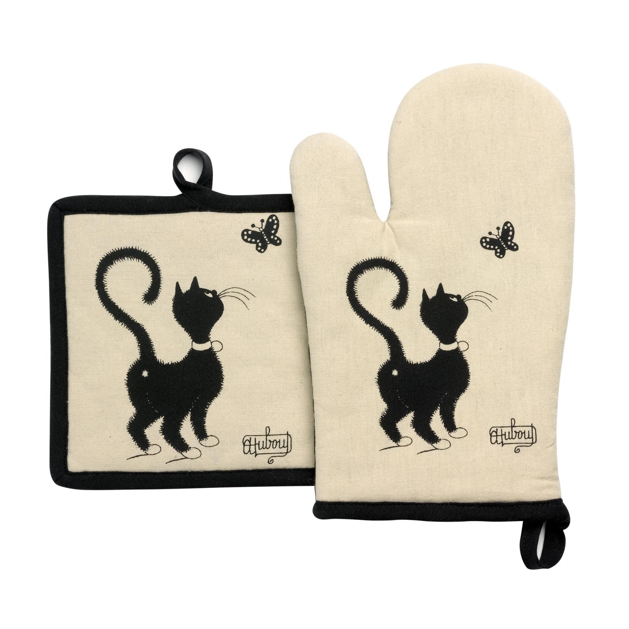Gant de cuisine + Manique Dubout Chat Papillon Beige 18 x 28