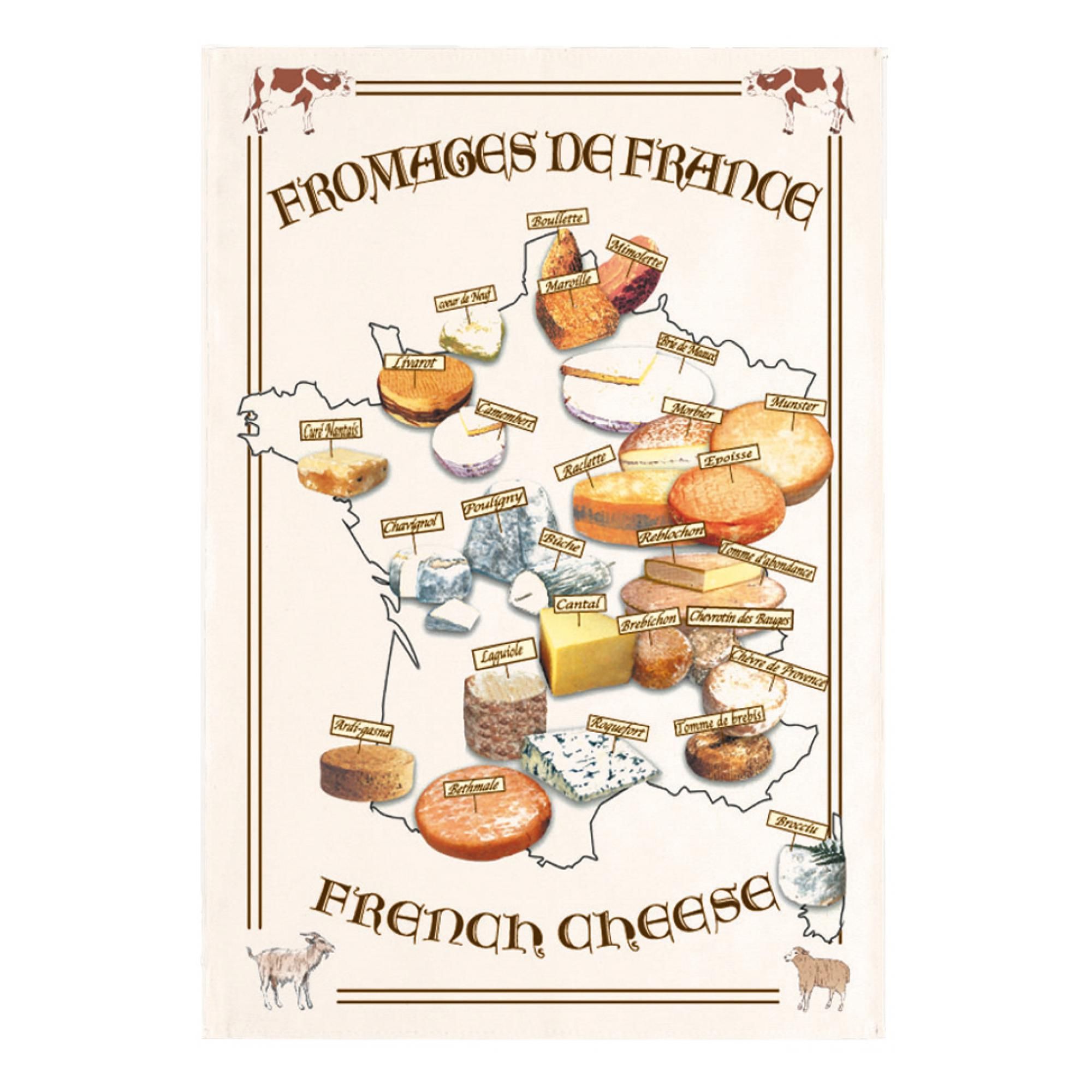 Torchon Carte Fromages Ecru 72 X 48