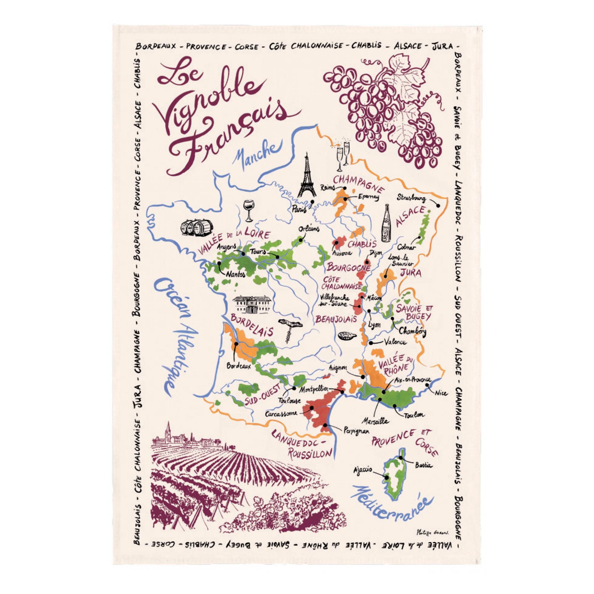 Torchon La Carte Des Vins de France Brun 72 X 48